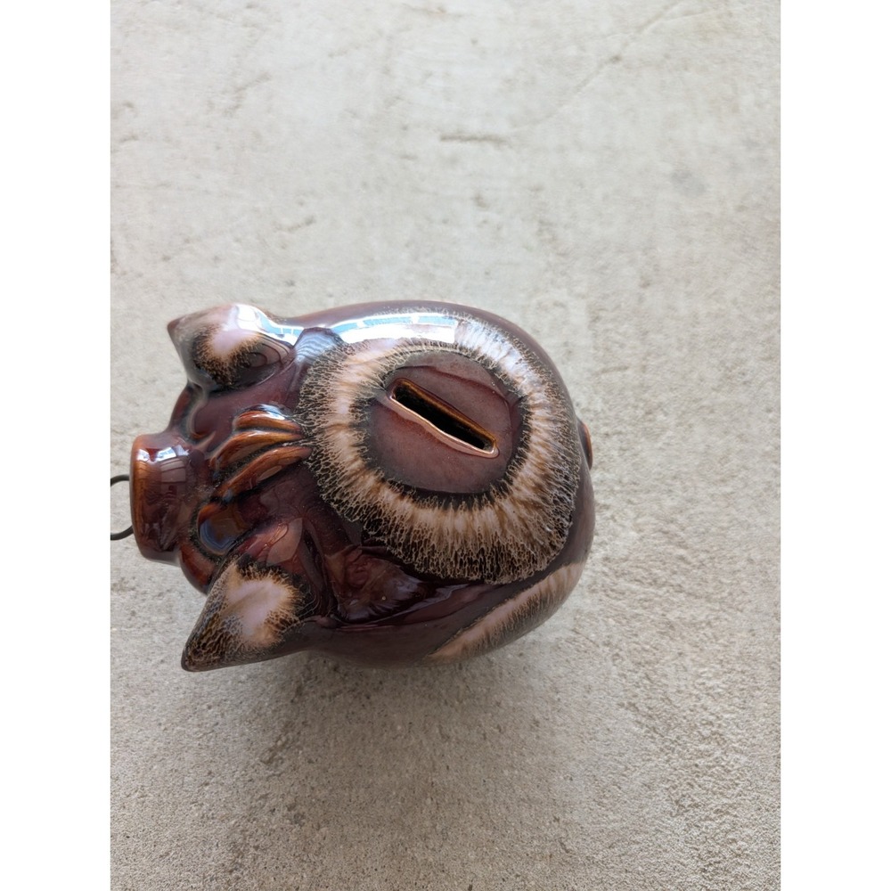 Vintage Hull Pottery 1957 Corky Pig Piggy Bank Brown Pink Drip With Cork & Ring - Picture 5 of 10